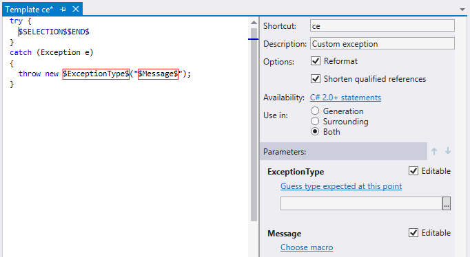ReSharper Template editor ReSharper Template editor