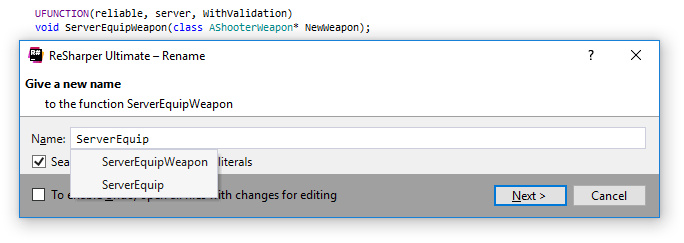ReSharper C++: UE4. refactoring RPC function calls ReSharper C++: UE4. refactoring RPC function calls