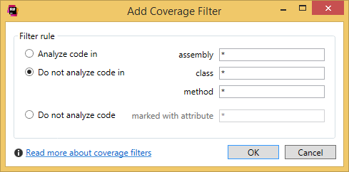 dotCover: Add/Edit Coverage Filter dialog