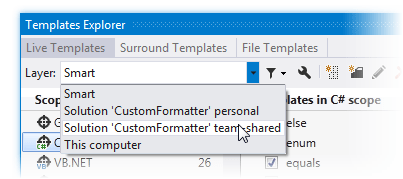 Selecting settings layer in Template Explorer