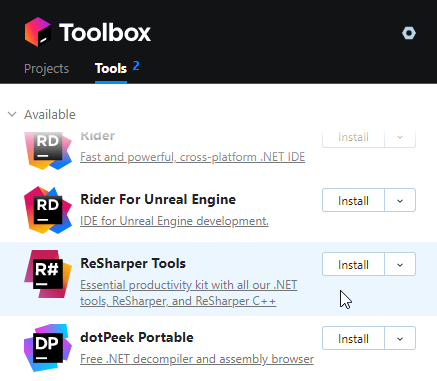 dotCover in the JetBrains Toolbox App