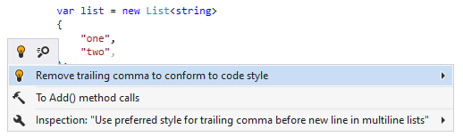 ReSharper syntax style inspection: Remove trailing comma