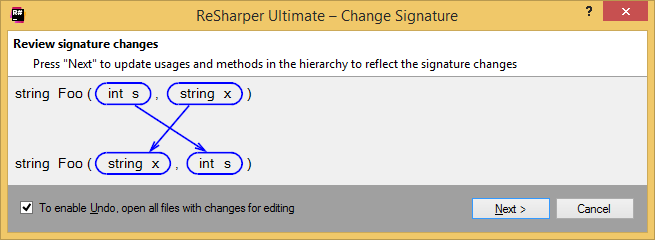 Applying the Change Signature refactoring inline