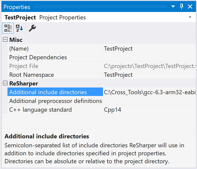 ReSharper C++: additional project properties