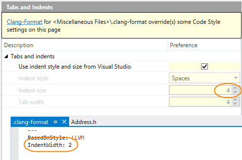 Code formatting options overridden by Clang-Format styles