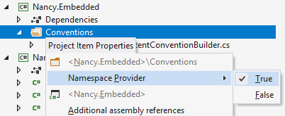 ReSharper: 'Namespace provider' property of a project folder