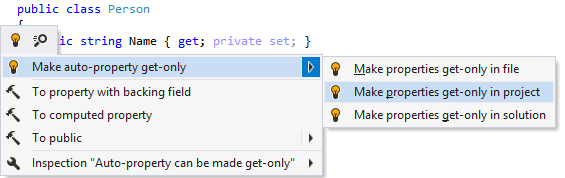 visual studio shortcuts for c# readonly property