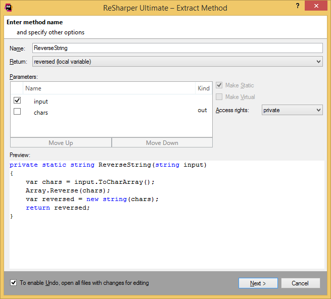 ReSharper. Extract Method refactoring