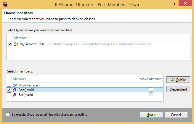 ReSharper. Push Members Down refactoring