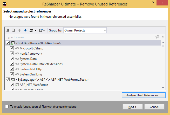 Removing unused references in the solution