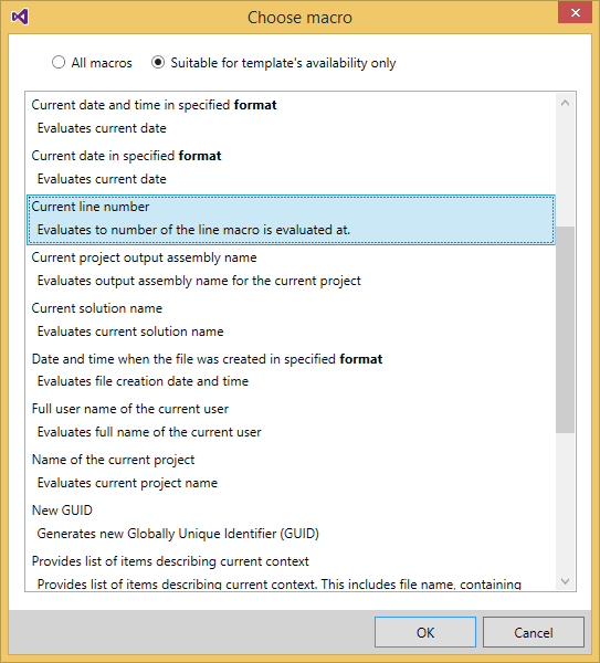 ReSharper: Choose macro dialog