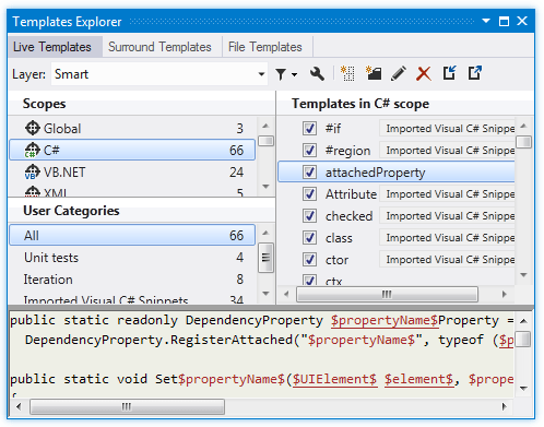 Reference templates explorer live templates