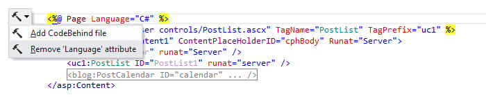 ReSharper: Examples of context actions. Add code-behind file