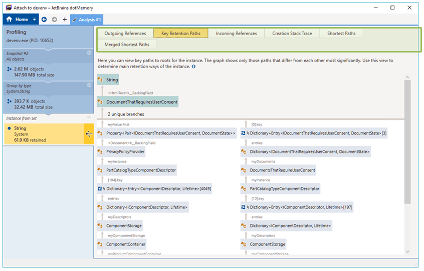 dotMemory: Analyzing an instance views dotMemory: Analyzing an instance views