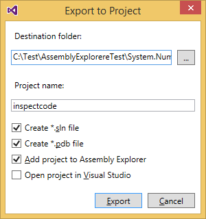 Export to Project dialog