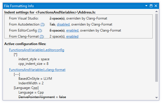 ReSharper. File Formatting Info window