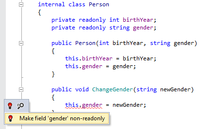 フィールドを読み取り専用にする Resharper
