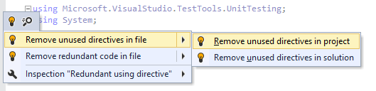 Unused namespace import quick-fix