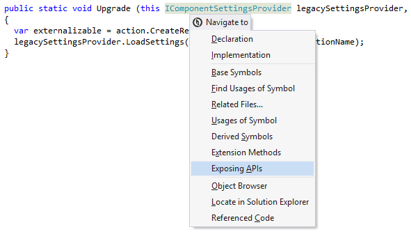 ReSharper: Navigating to exposing APIs of a symbol