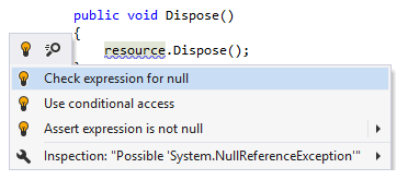 ReSharper: Check expression for null quick-fix