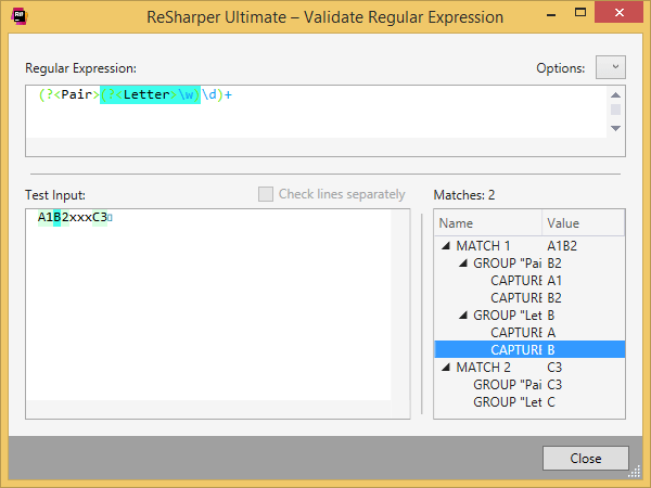 Validate Regular Expression window