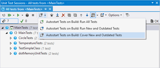 dotCover: Selecting continuous testing mode dotCover: Selecting continuous testing mode