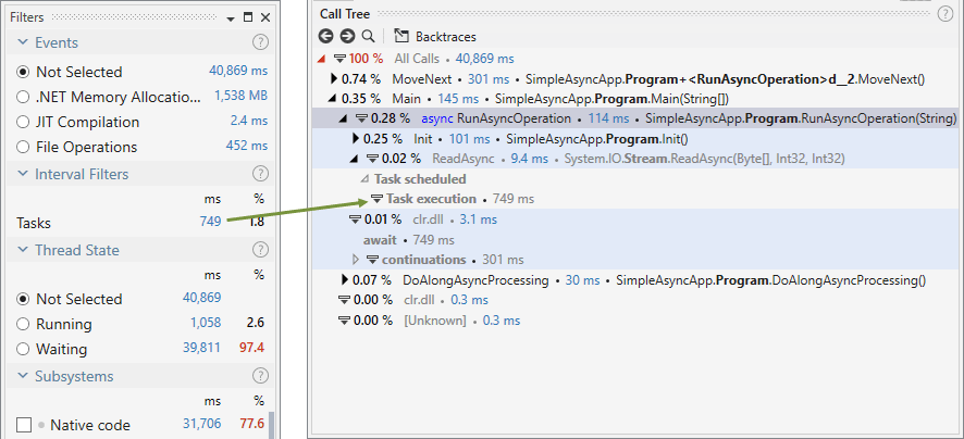 Tasks filter async calls