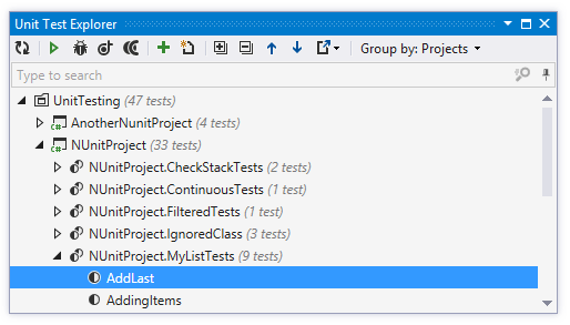 Unit Test Explorer displays test from the entire solution