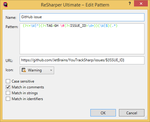 ReSharper. To-do pattern that recognizes GitHub issues