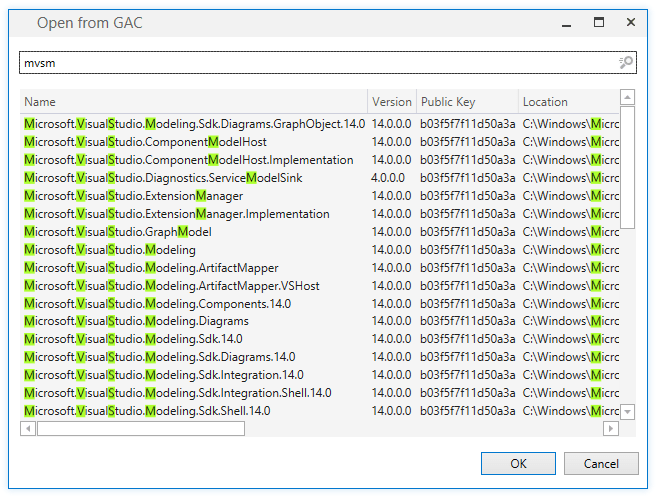 dotPeek: Global Assembly Cache dialog