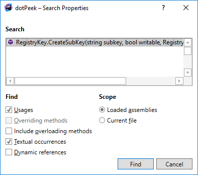 dotPeek. 'Search Properties' dialog