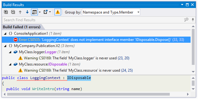 Grouping and sorting build results