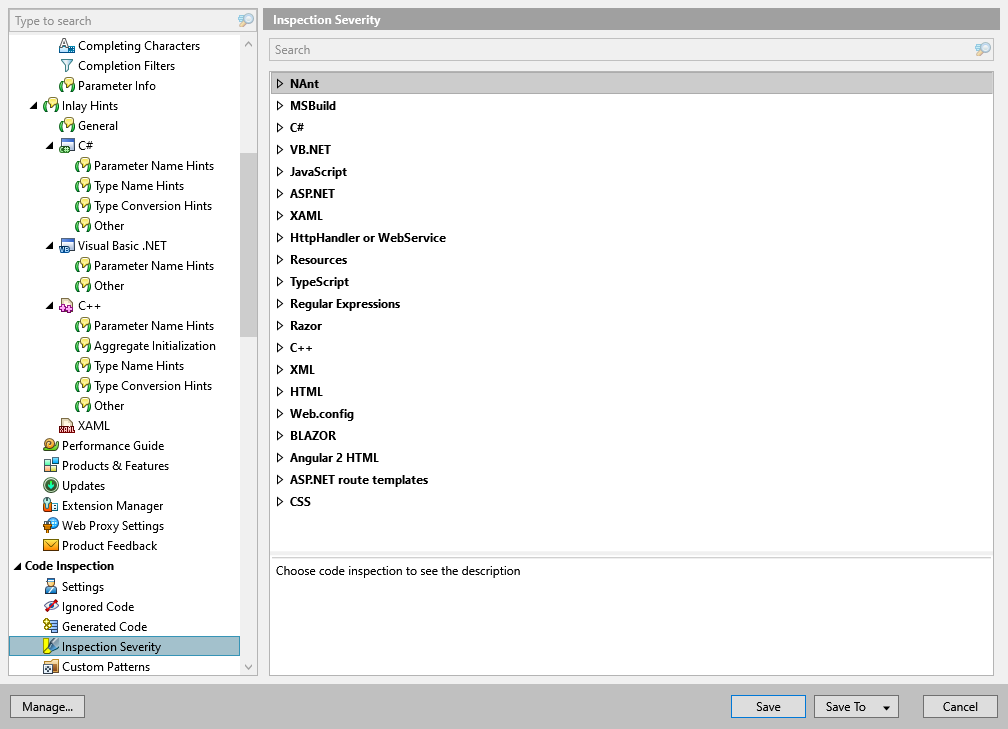 ReSharper options: Code Inspection | Inspection Severity