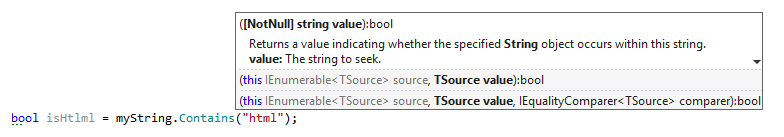 Viewing available method signatures using the dotPeek's parameter information tooltip
