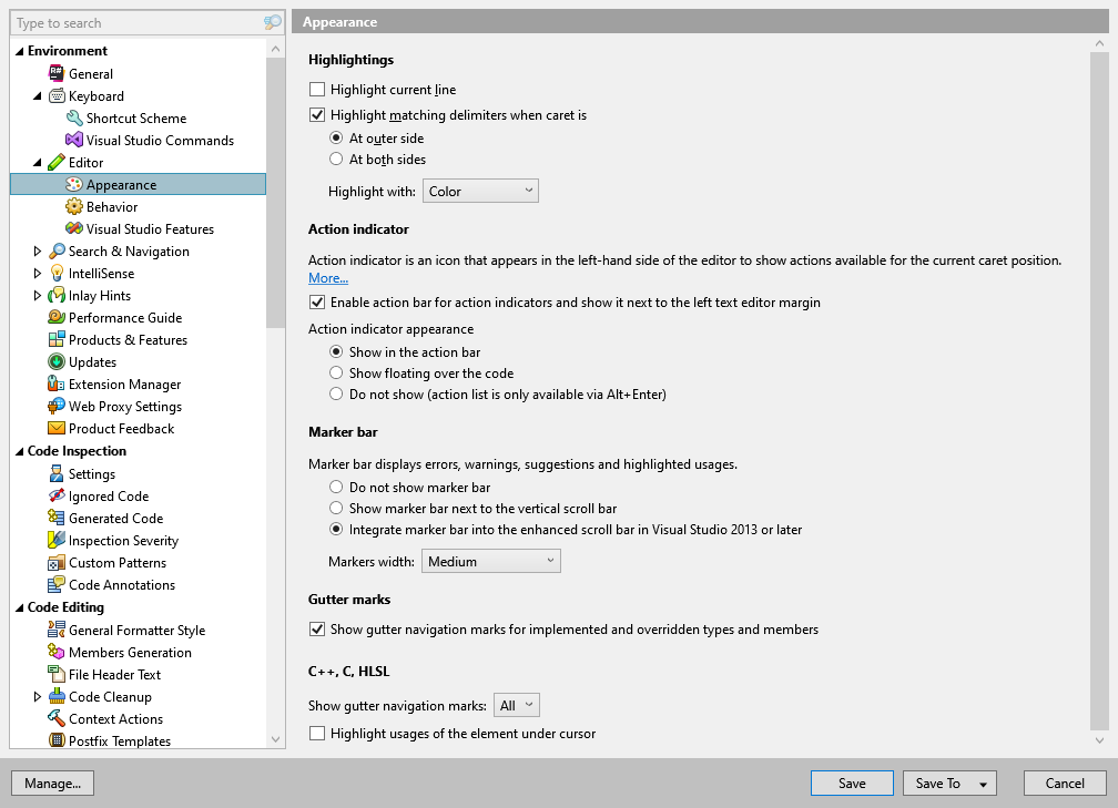 ReSharper options: Environment | Editor | Appearance