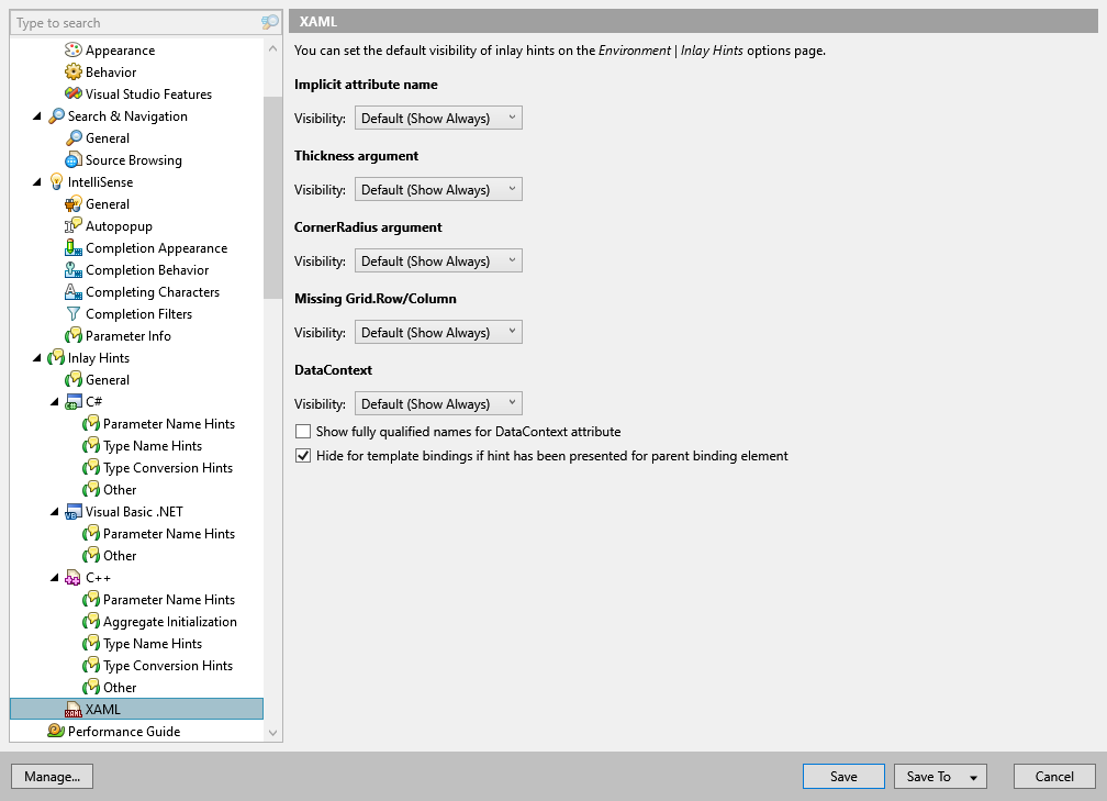 ReSharper options: Environment | Inlay Hints | XAML