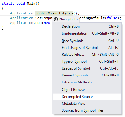 ReSharper: Navigating to decompiled sources of a library symbol