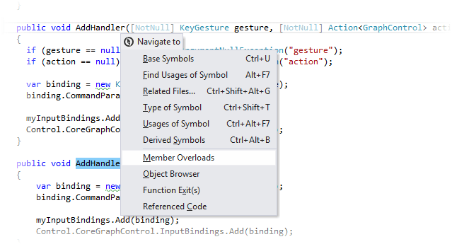 Navigating to overloads of a member