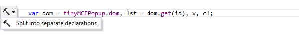 ReSharper: Split into separate declarations context action in JavaScript