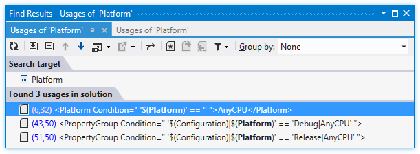 ReSharper: 'Find Usages' in MSBuild