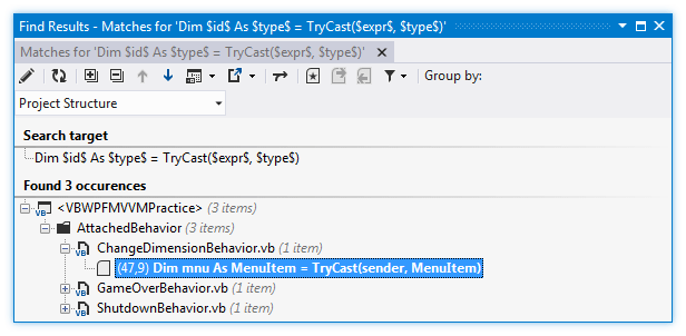 ReSharper: 'Search with Pattern' in VB.NET