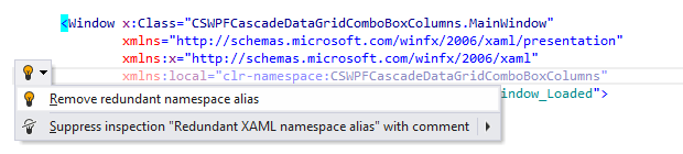 ReSharper: Remove redundant namespace alias quick-fix in XAML