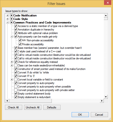 Reference windows inspection results filter issues