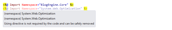 ReSharper: 'Remove unused directives in file' quick-fix in ASP.NET