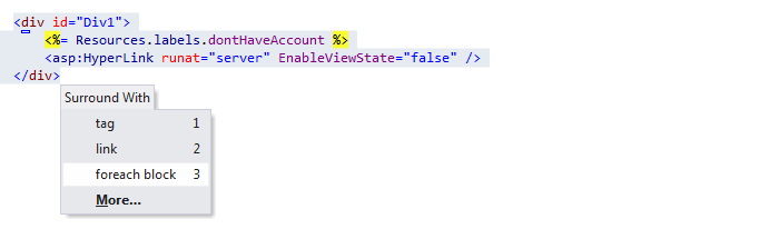 ReSharper: Surround templates in ASP.NET
