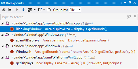 ReSharper breakpoints window