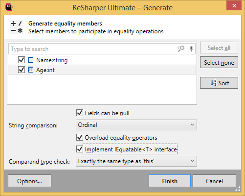 ReSharper: Generating equality members