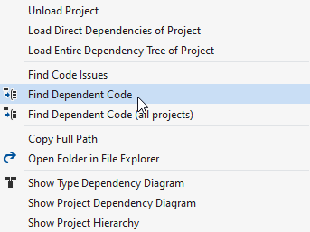 ReSharper helps find code dependent on a project or a referenced assembly