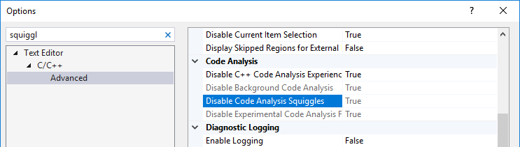 Disabling Visual Studio squiggles to get rid of false positives in Unreal Engine projects