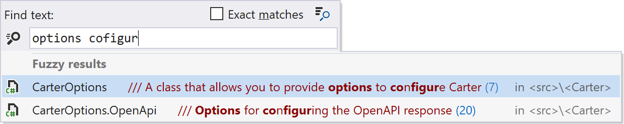 ReSharper: Fuzzy text search. Typos in the query